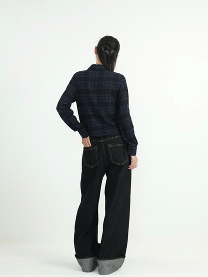 check frill blouse shirt