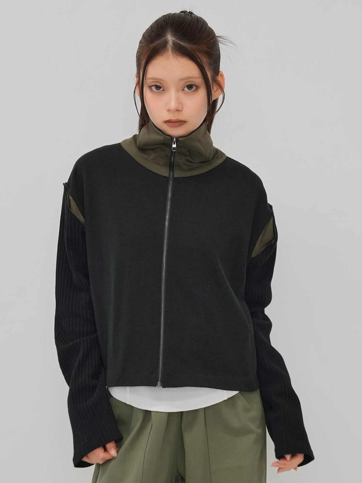 color block two way zip jacket