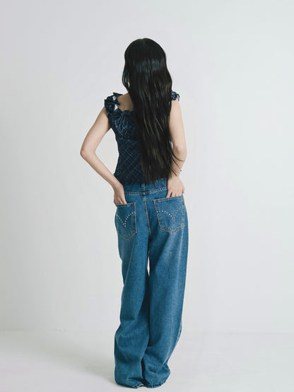check frill sleeveless blouse