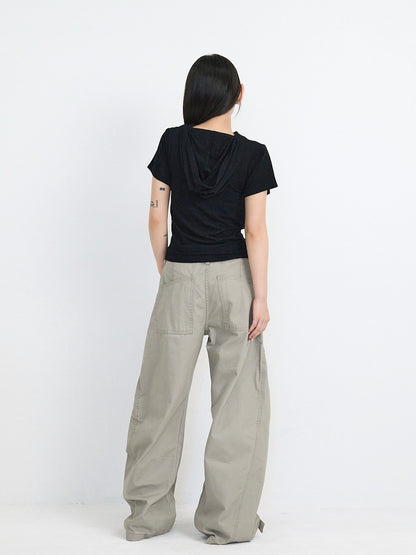 ‫low rise cargo pocket wide pants ‬