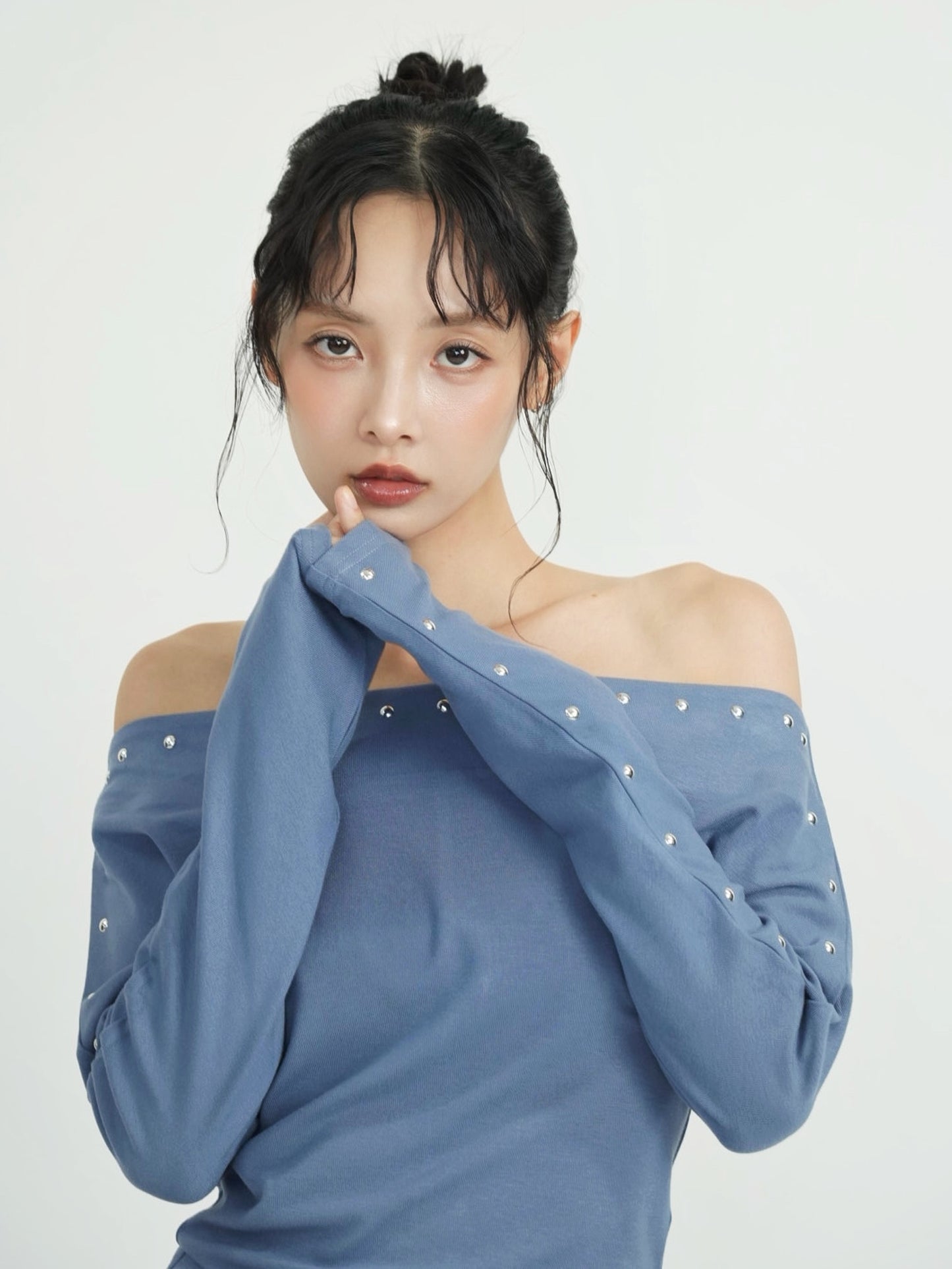 studs detail off shoulder tops