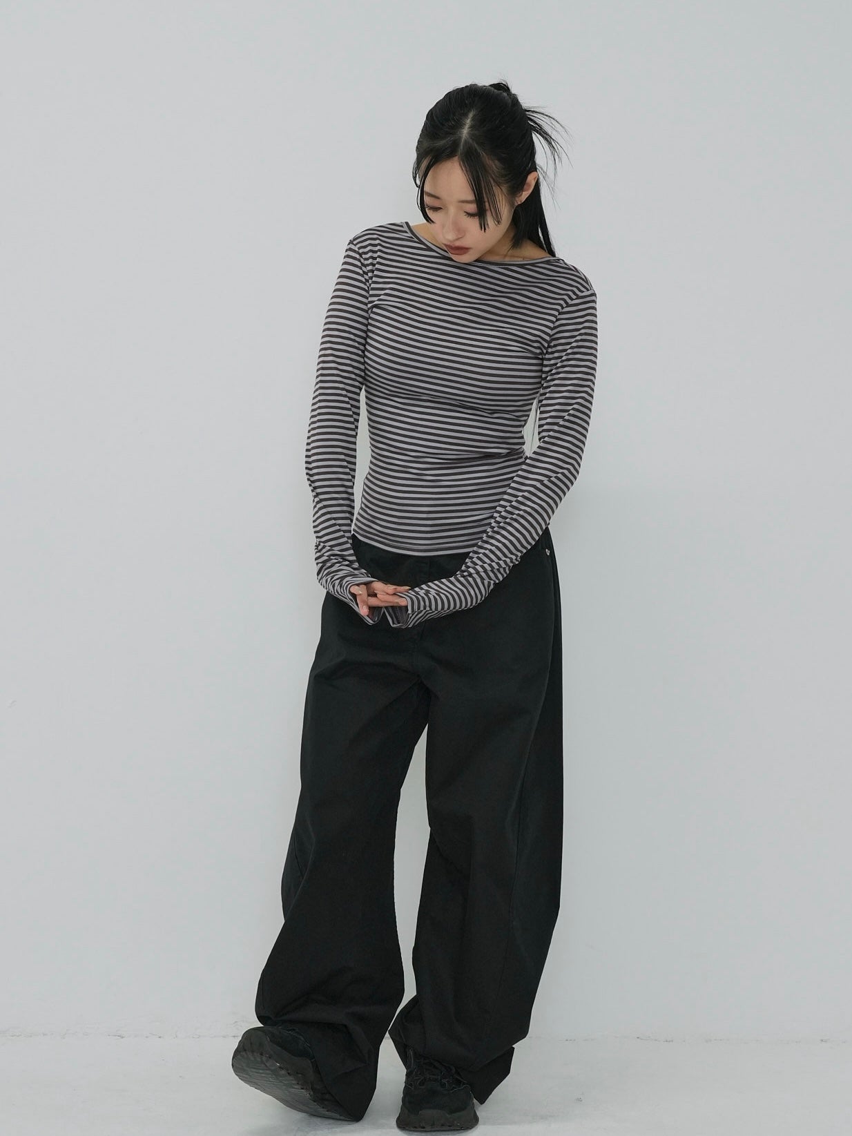 stripe waist wrap tops