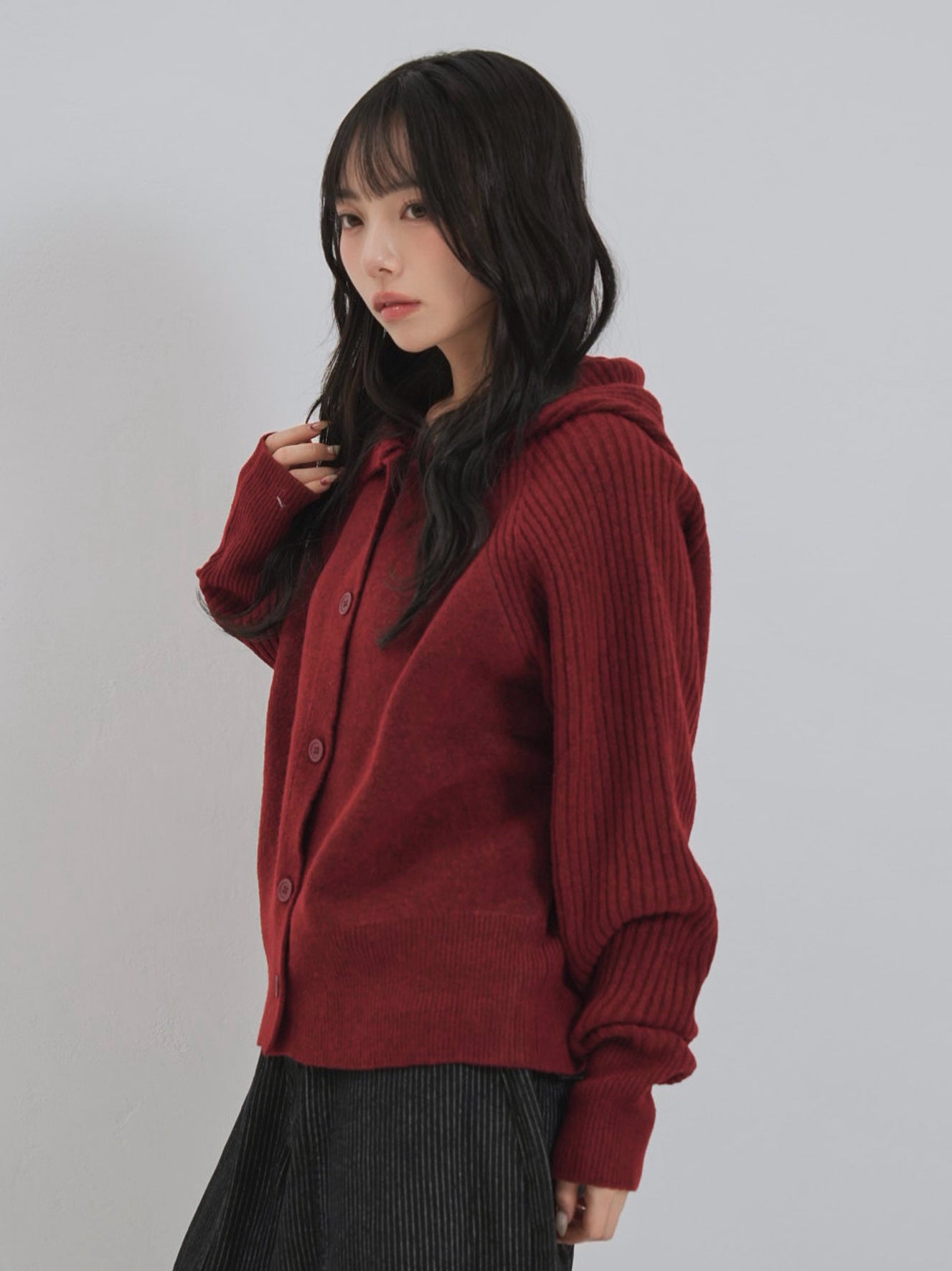 high-neck button knit cardigan