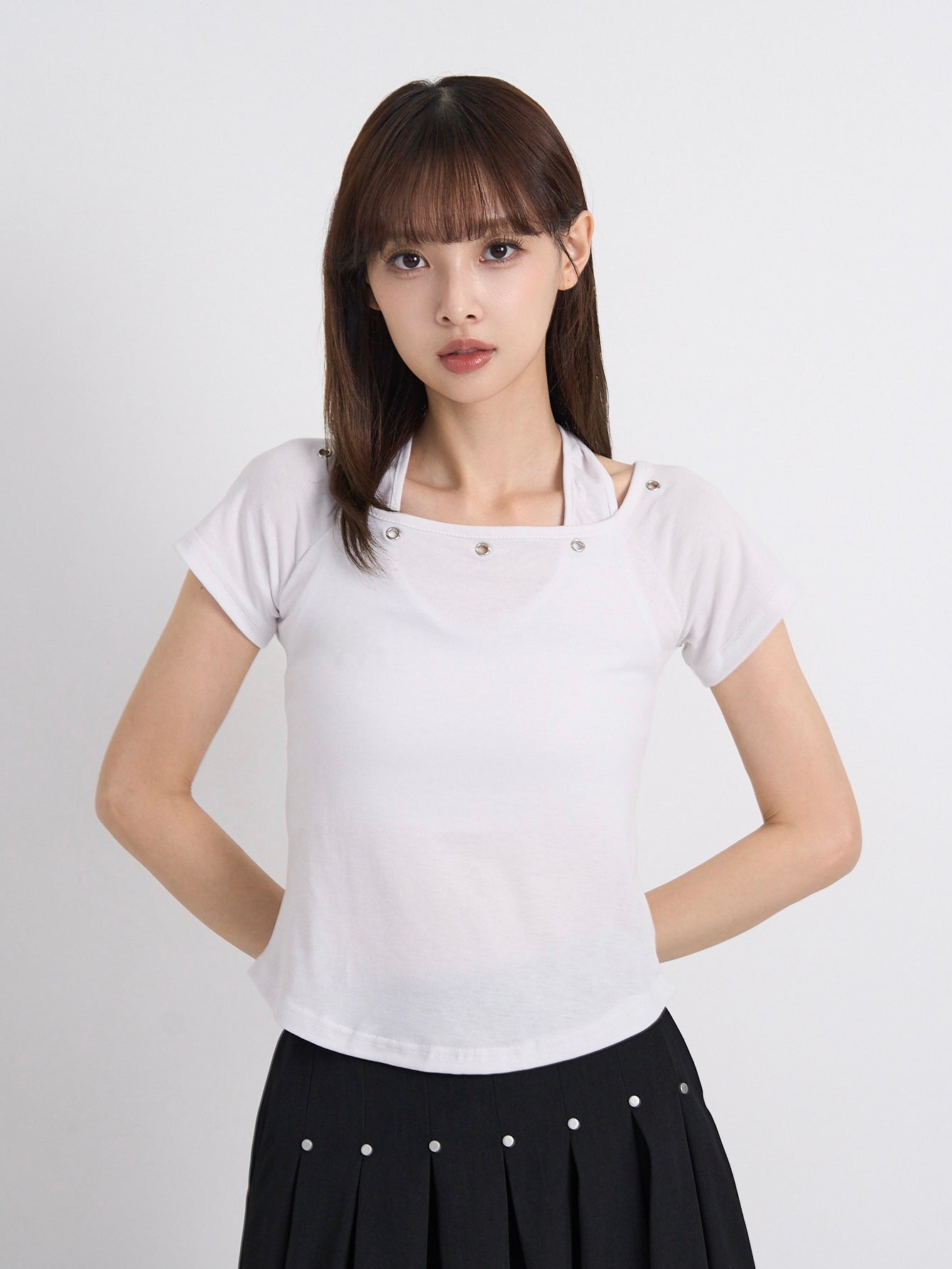 eyelet halter layered tops