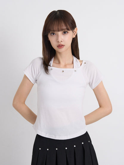 eyelet halter layered tops