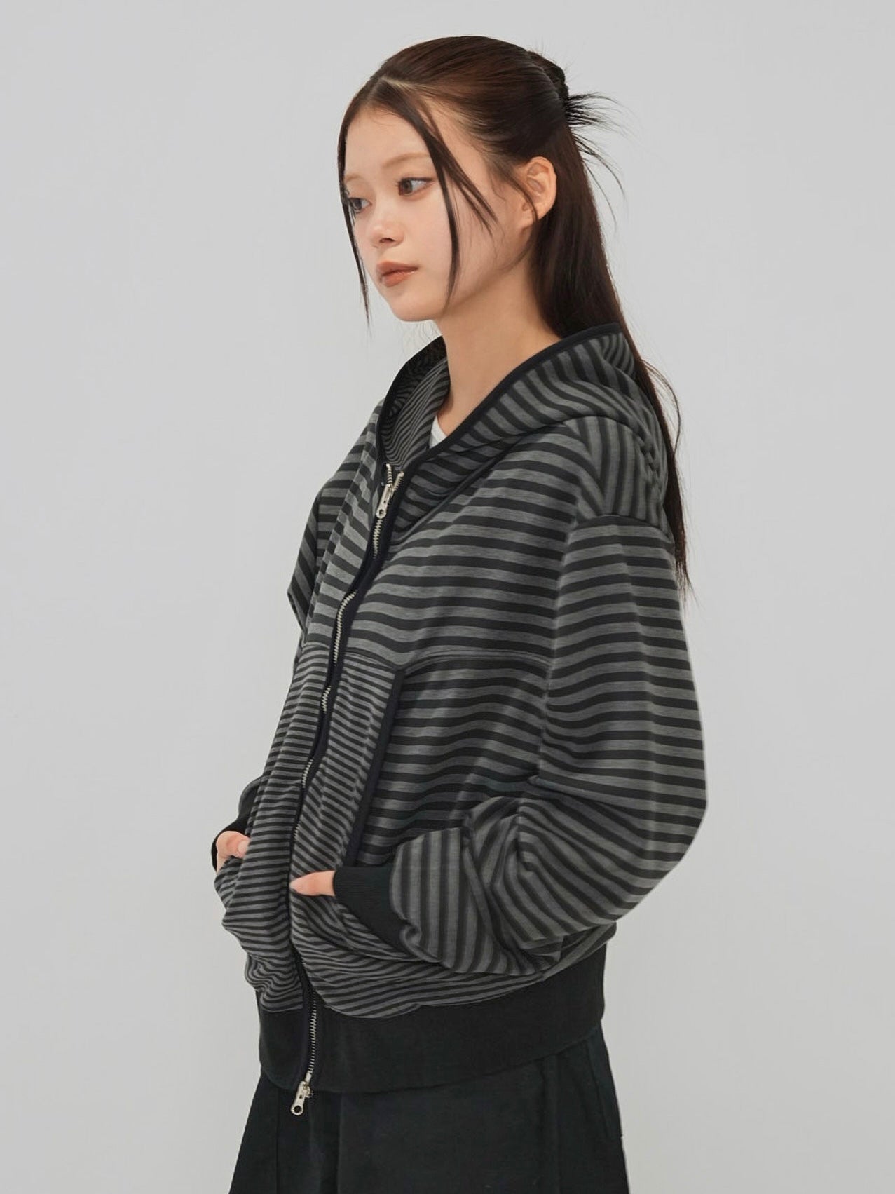 stripe pattern zip hoodie