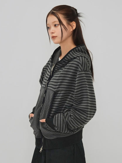 stripe pattern zip hoodie