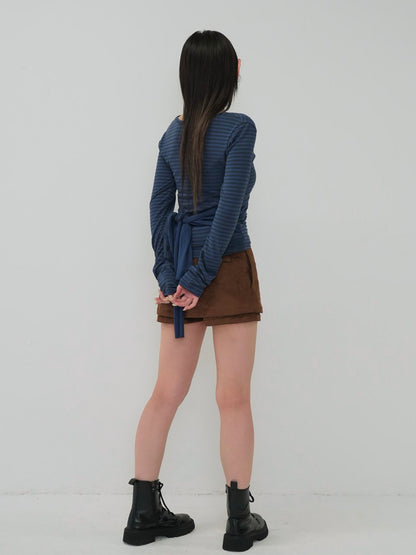 stripe waist wrap tops