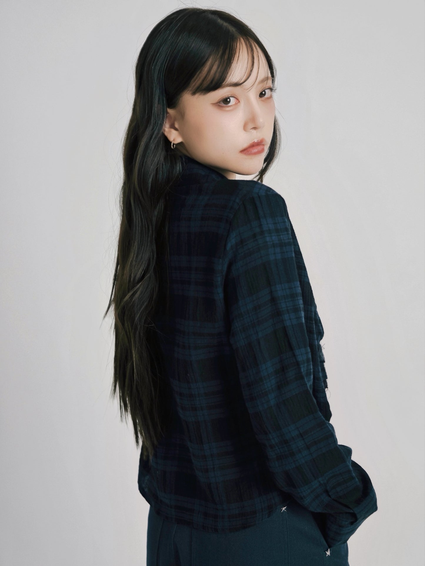 check frill blouse shirt