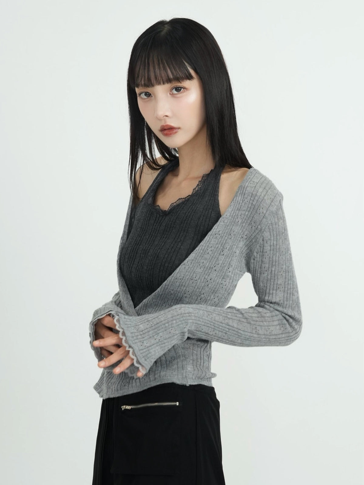 deep v neck cardigan
