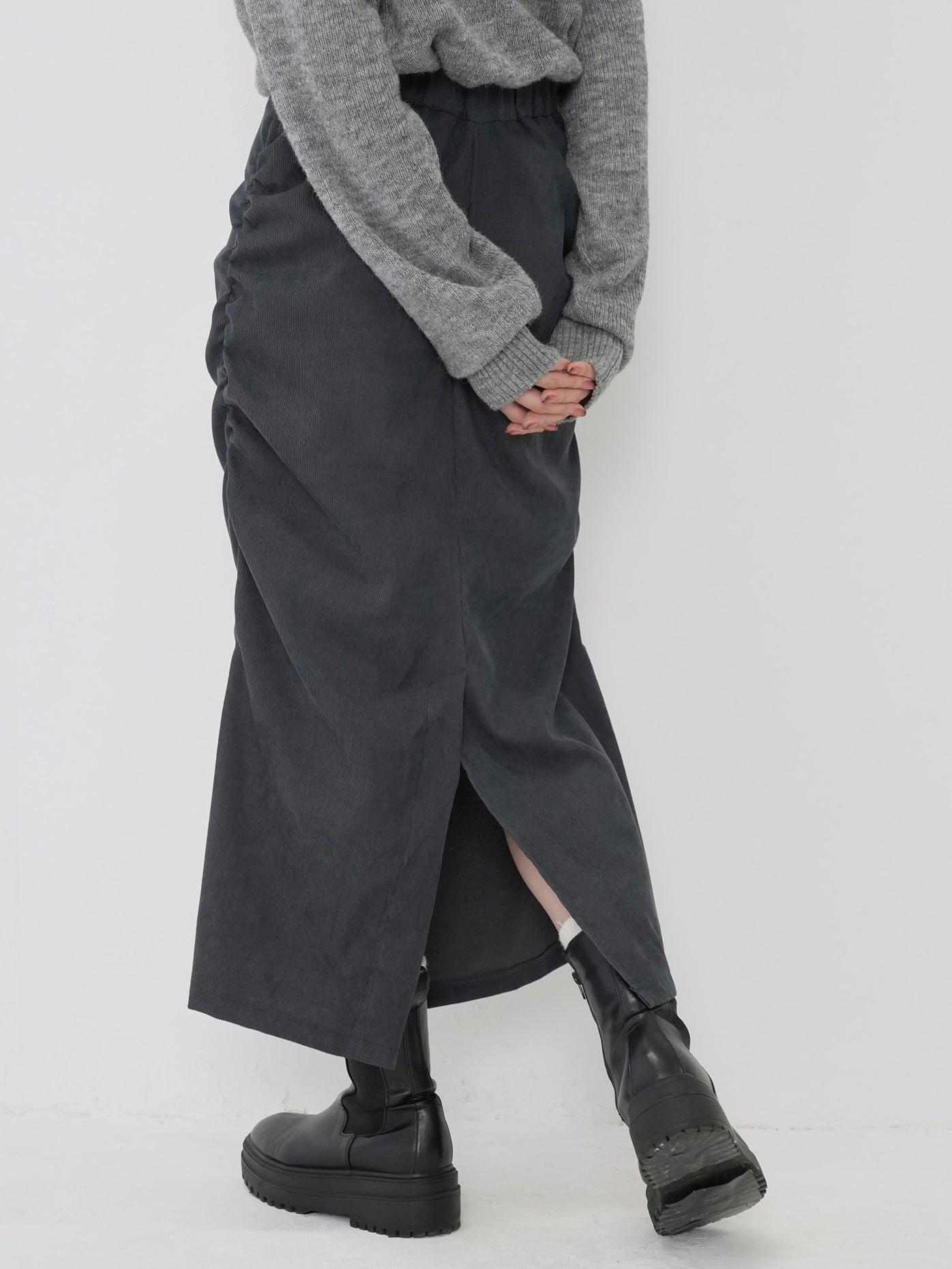 corduroy side gather skirt