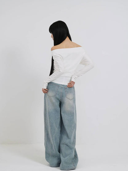 glitter wide denim pants
