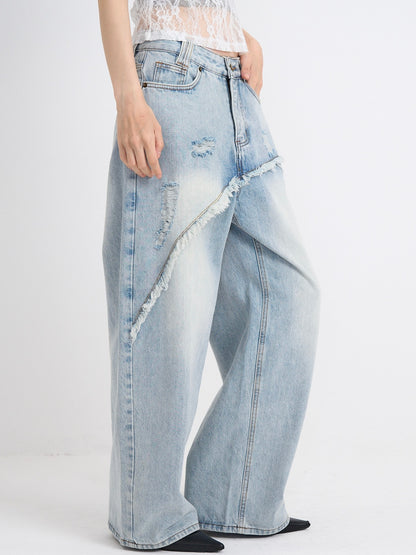 curved panel denim pants
