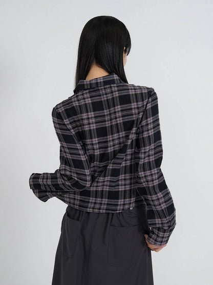 check frill blouse shirt