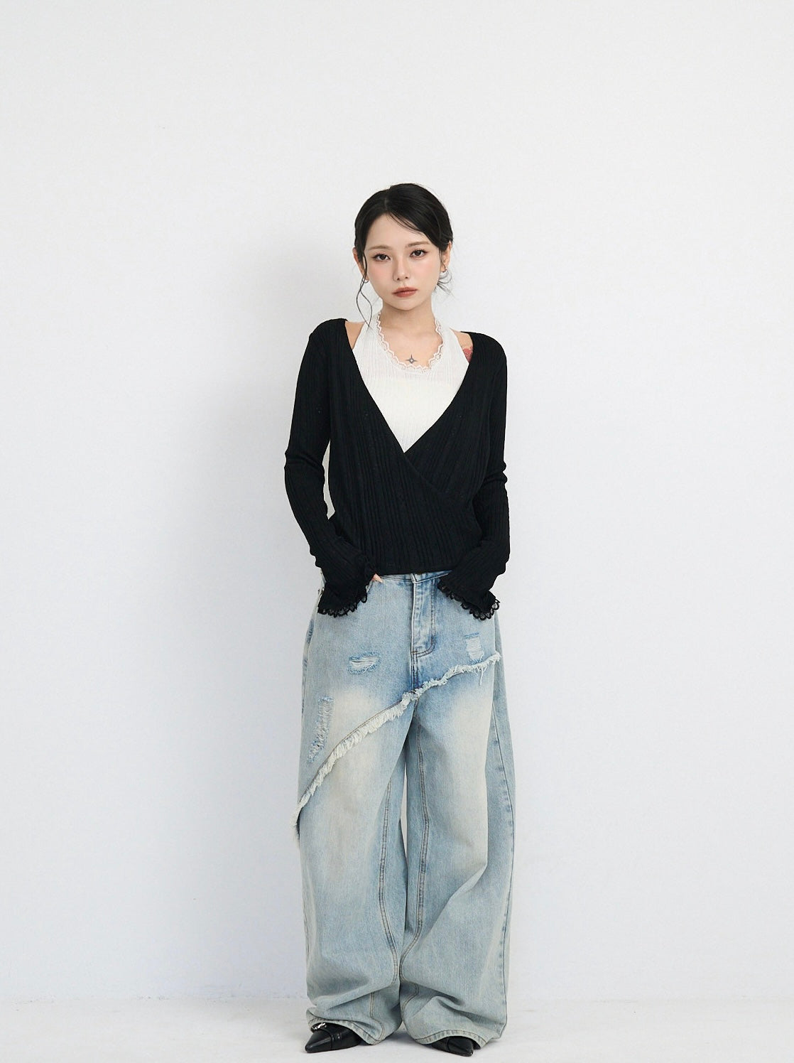 deep v neck cardigan
