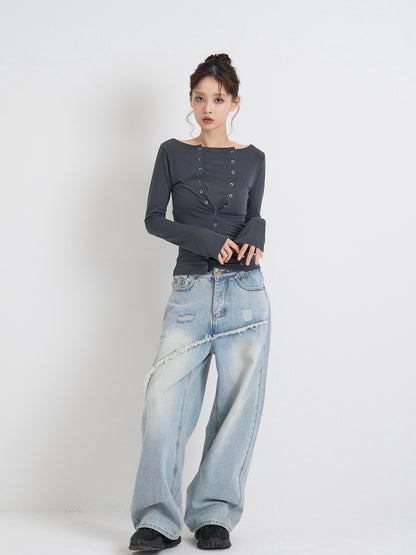 curved panel denim pants