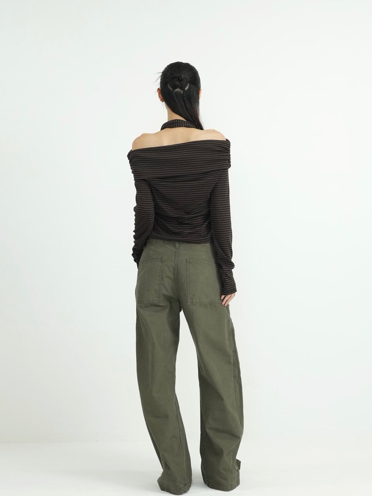 border offshoulder scarf tops