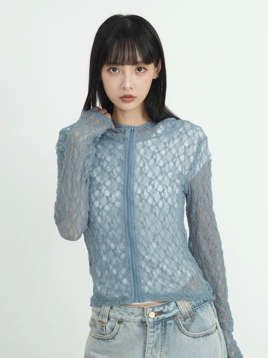 lace zip up tops