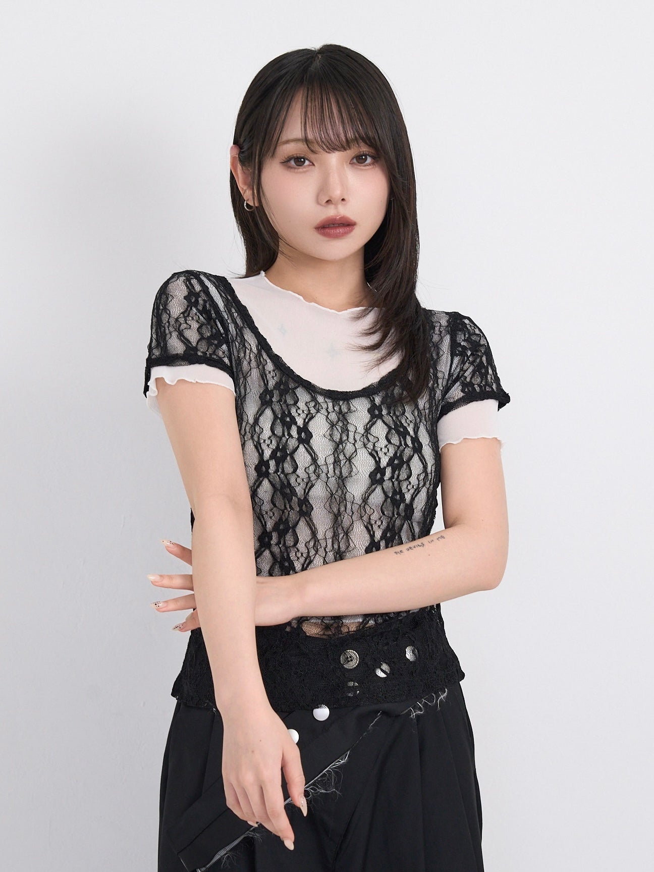 lace layered sheer tops