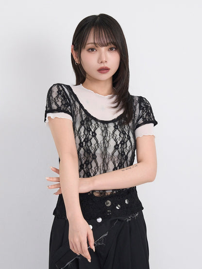lace layered sheer tops