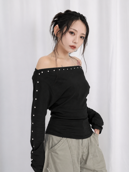 studs detail off shoulder tops