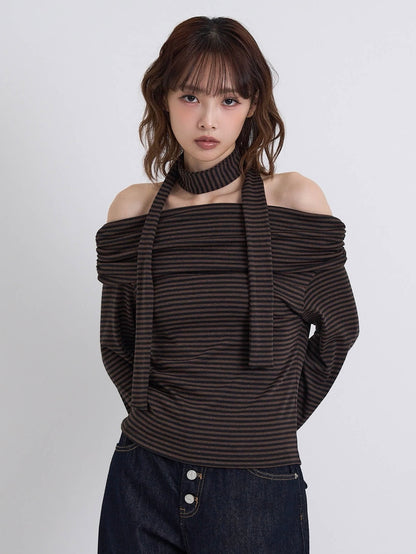 border offshoulder scarf tops