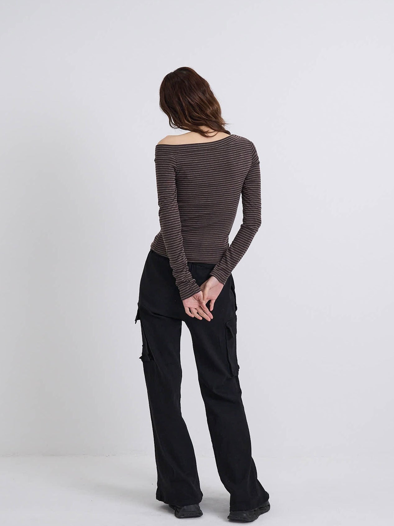 slim off shoulder stripe tops