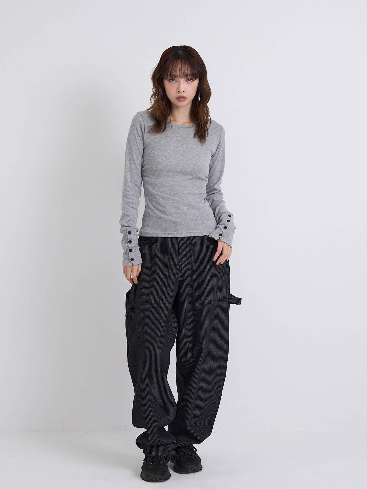 round neck button sleeve tops