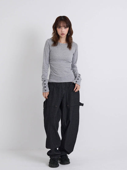 round neck button sleeve tops