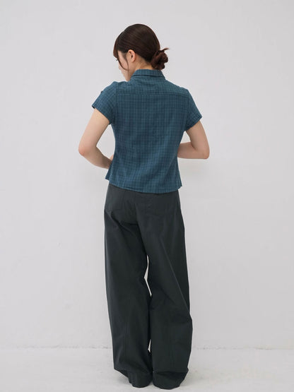 button sleeve check shirt