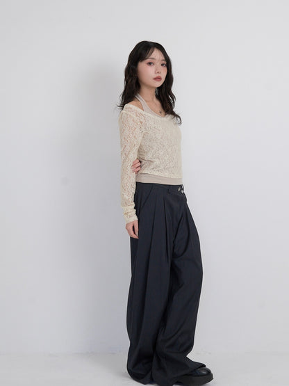 layered belt wide pants