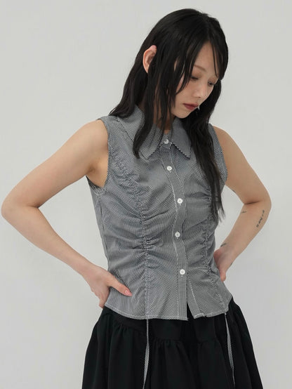 shirring check halter tops