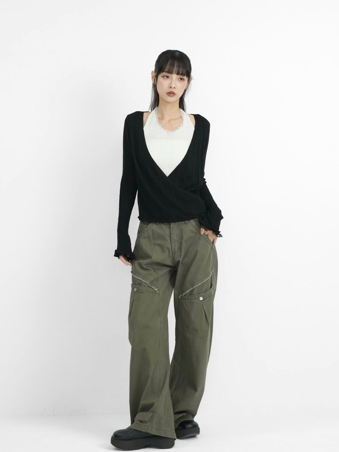 deep v neck cardigan