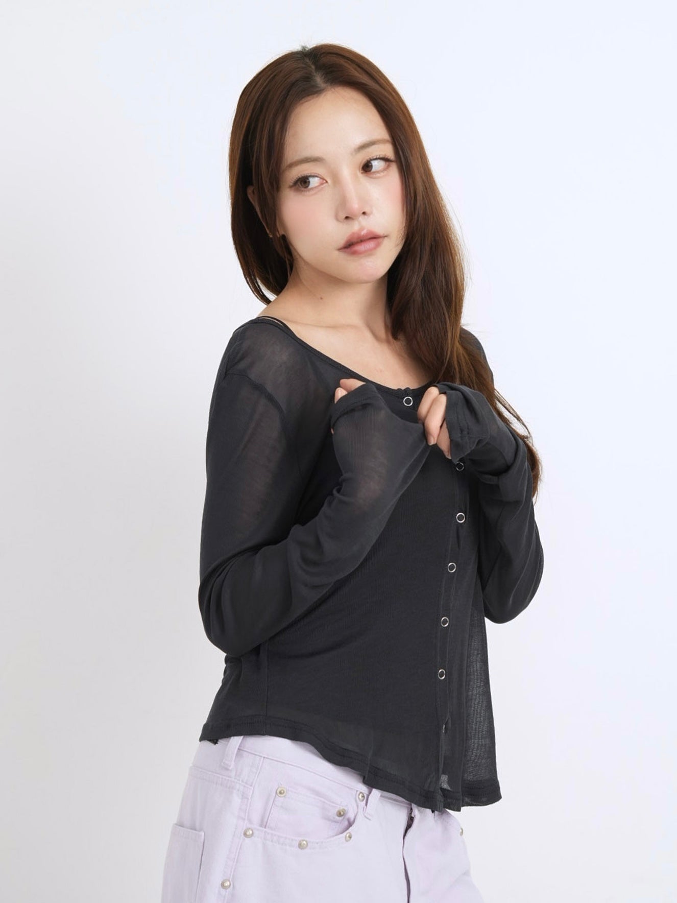 sheer button cardigan
