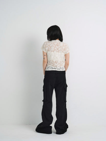 sheer flower lace tops