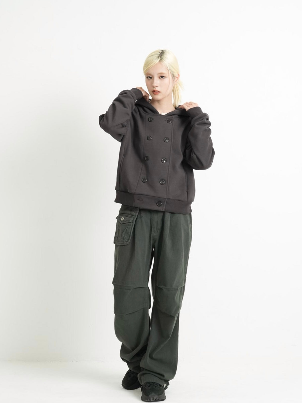 button front hooded jacket