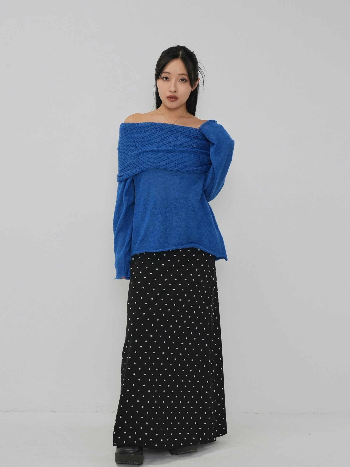 wool off shoulder knit