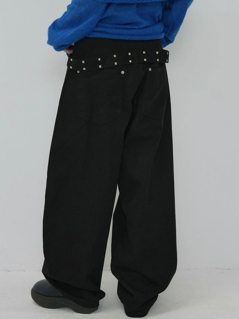 back belt detail wide pants