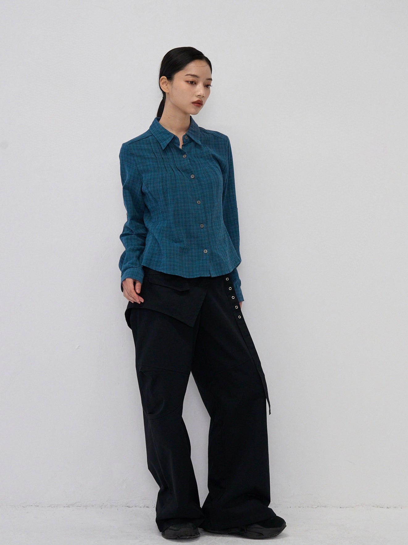 sleeve detail check shirt