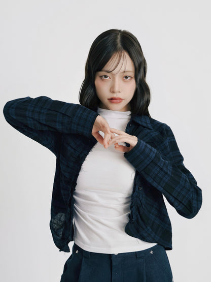 check frill blouse shirt