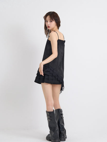 dot lace slip dress