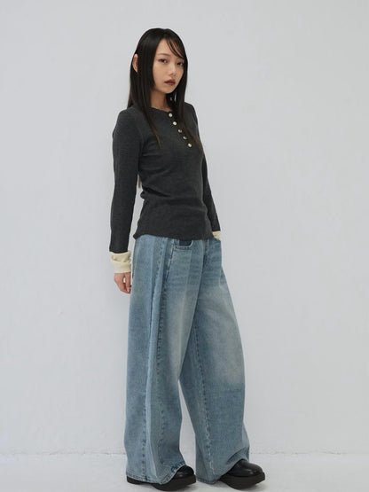 bicolor button round tops