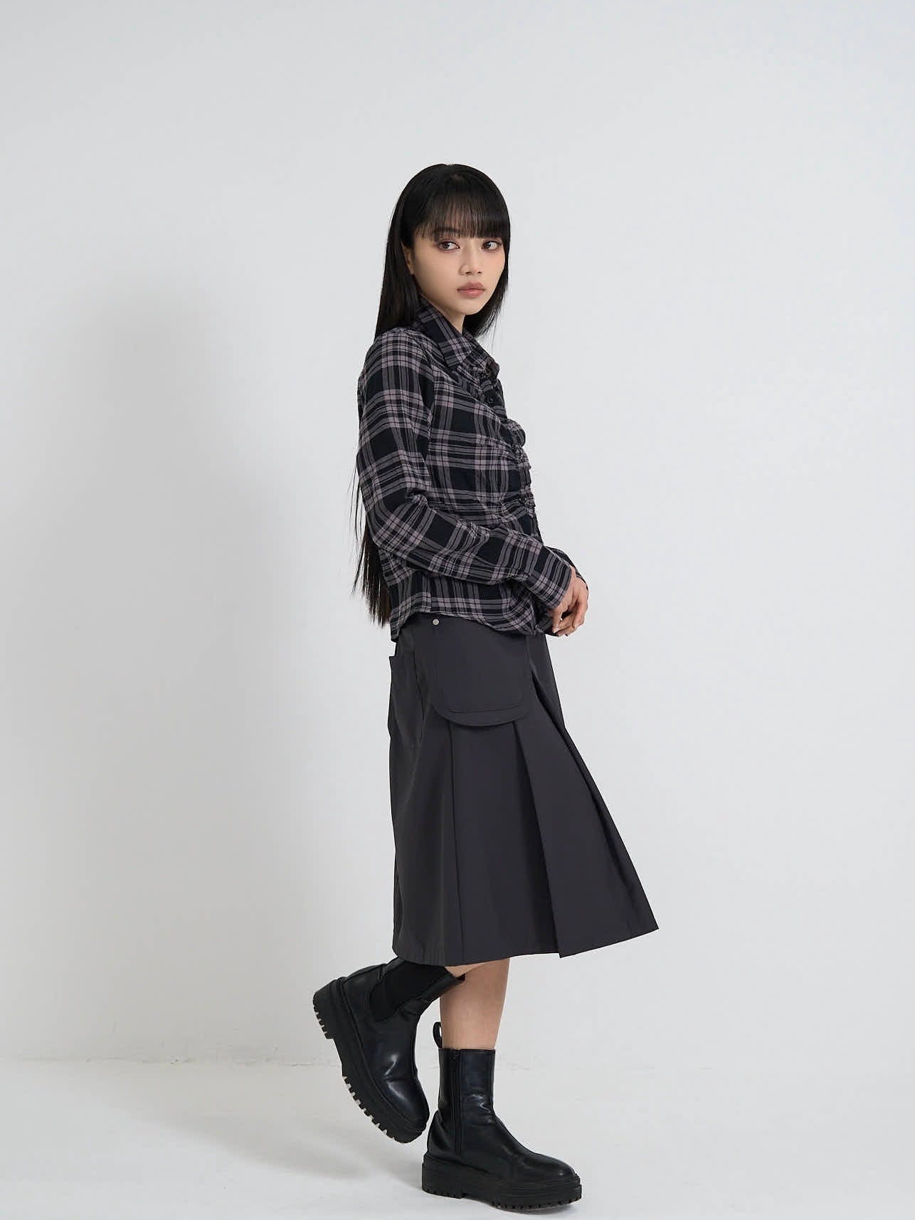 check frill blouse shirt