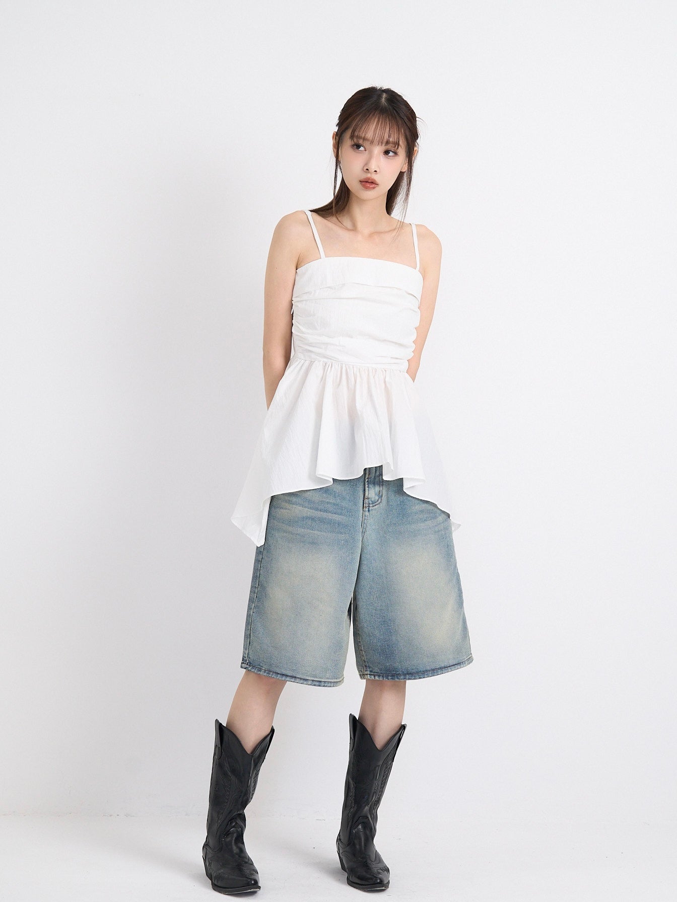 washed bermuda denim pants