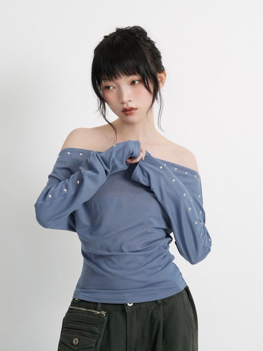 studs detail off shoulder tops