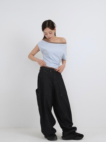 bicolor eyelet off shoulder tops