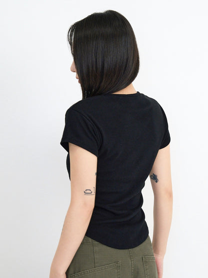 cropped stud henley tops