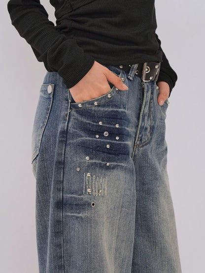 eyelet stud wide denim