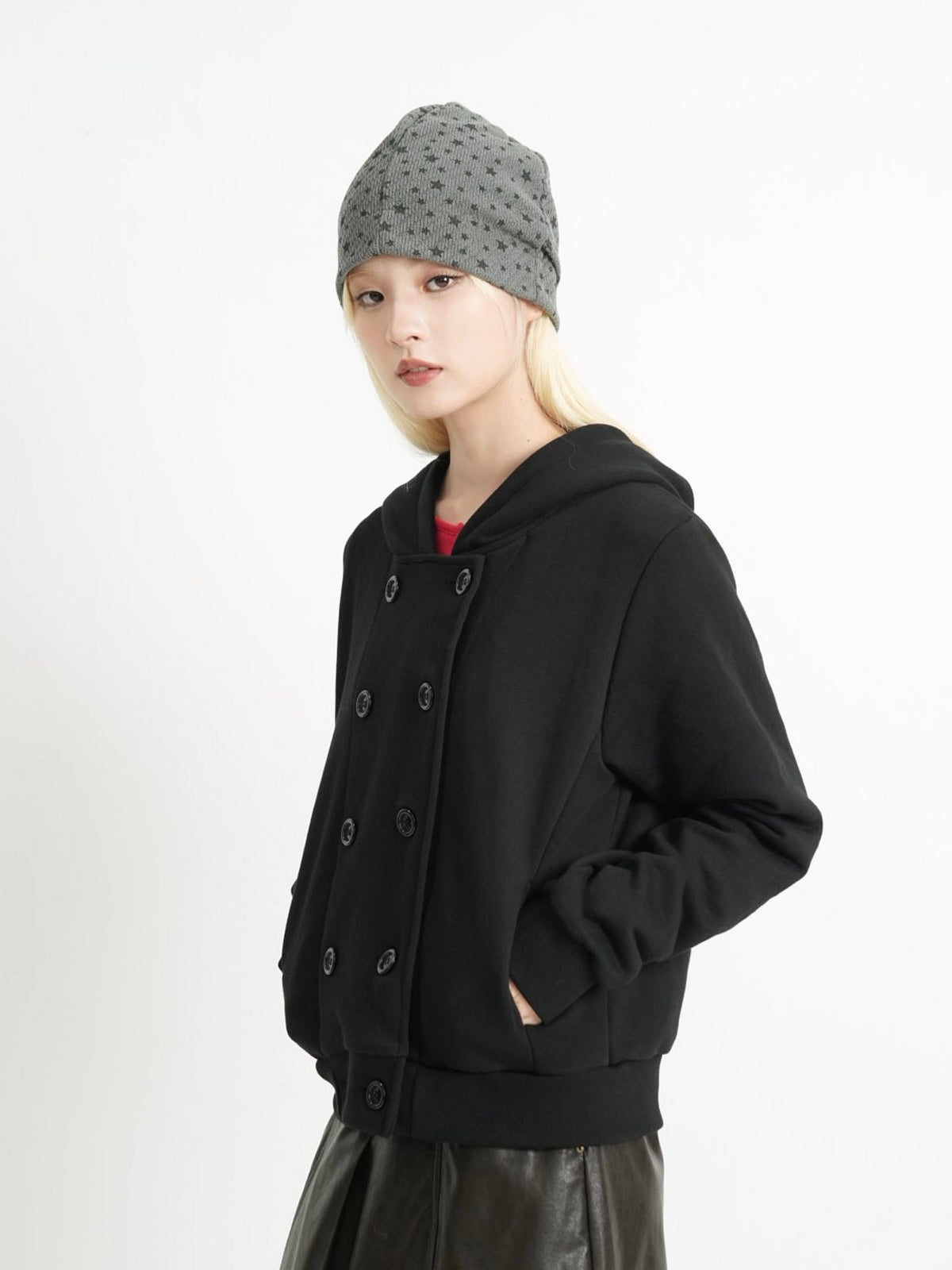 button front hooded jacket
