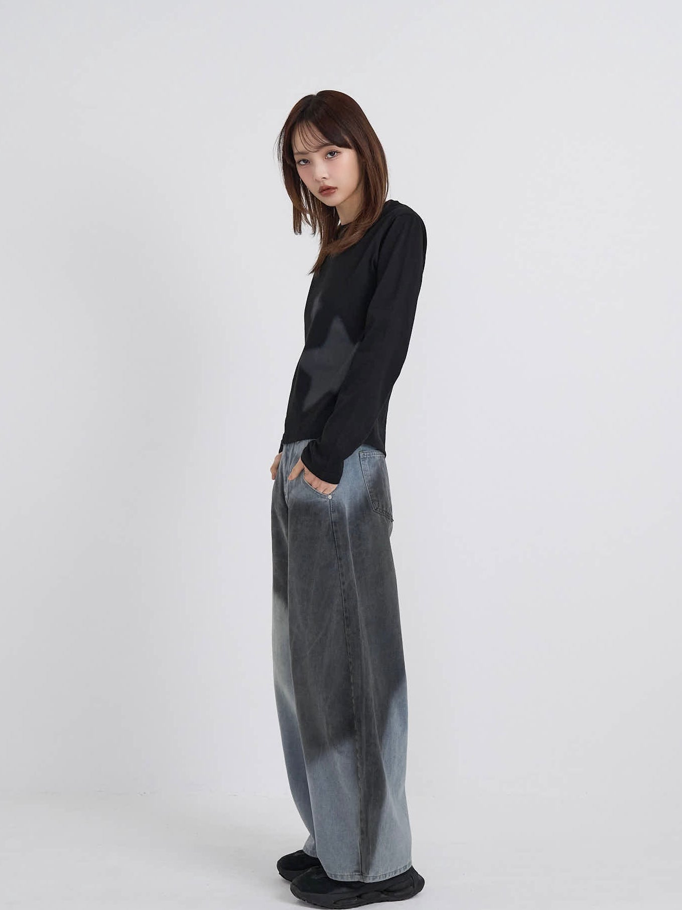 star print basic long tops